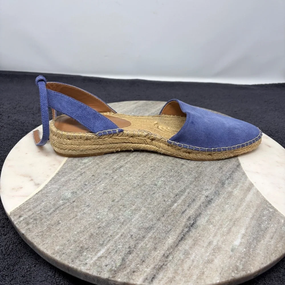 Adolfo Dominguez Blue Suede Espadrille Flats Ankle Tie Womens Sz 39 US 8.5 Coast